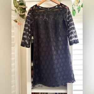 Betsy Johnson Mesh Lace Polka Dot Lined Black  Shift Dress 3/4 Sleeve 2